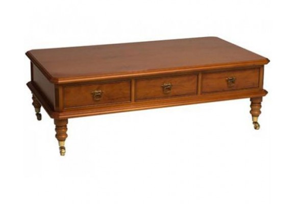 Three drawer wooden top coffee table