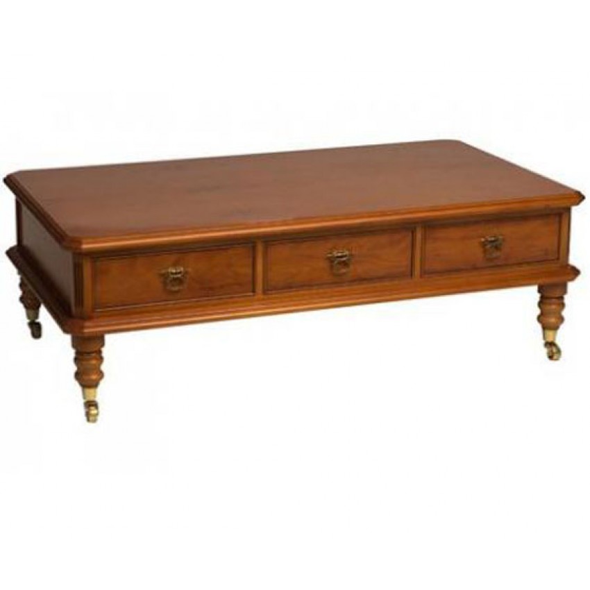 Three drawer wooden top coffee table